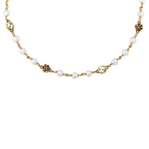 gucci interlocking g flower pearl necklace|gucci interlocking g silver necklace.